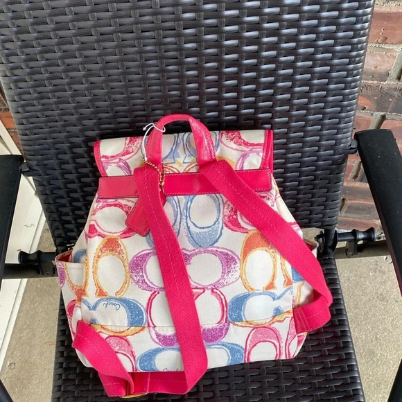 Coach Monogram Multicolor Canvas Leather Trim Scribble Poppy Backpack - Picture 11 of 15
